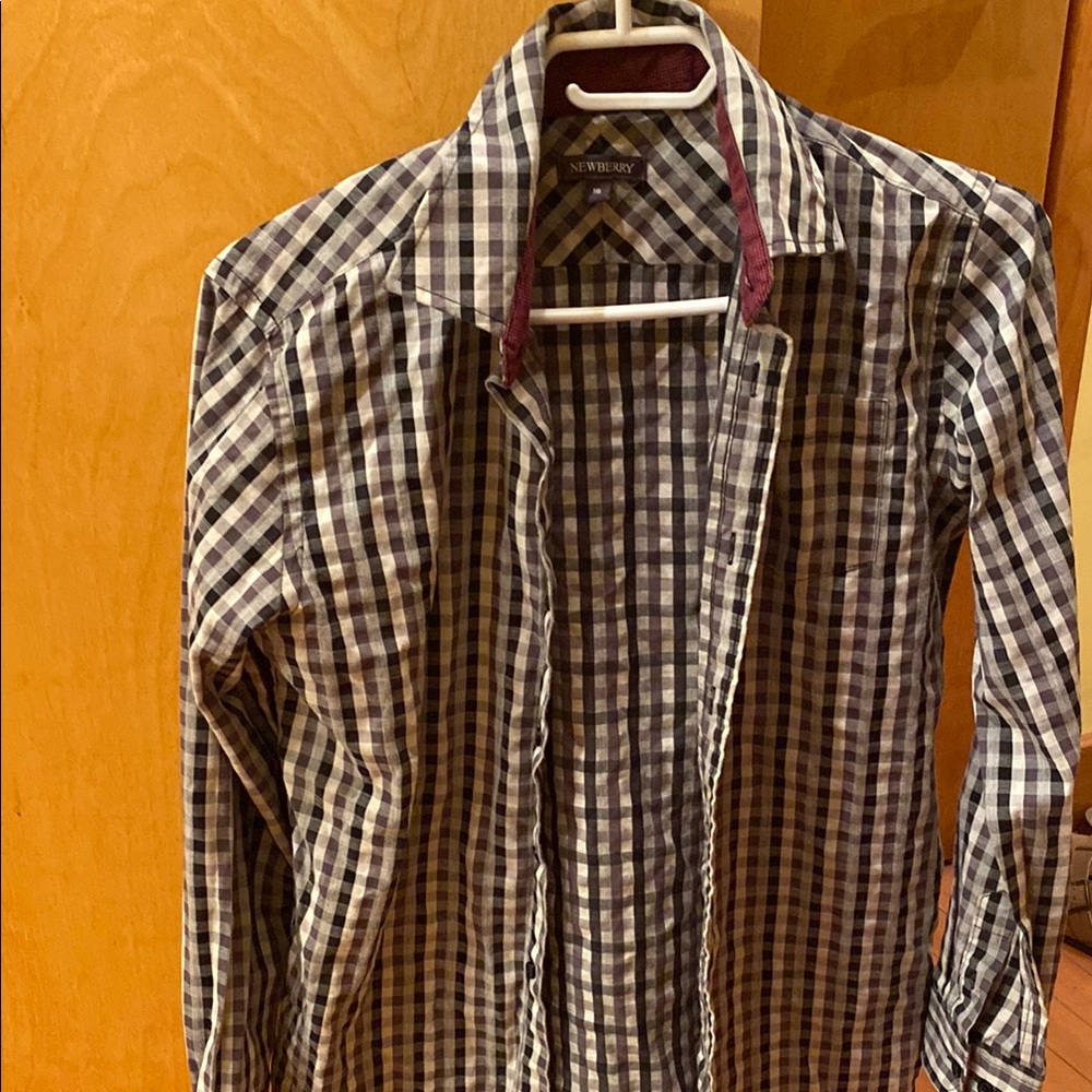 Black and White Casual Button Down Shirt with Checkered Pattern
